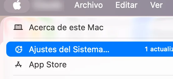 Menú Apple con Ajustes del Sistema seleccionado