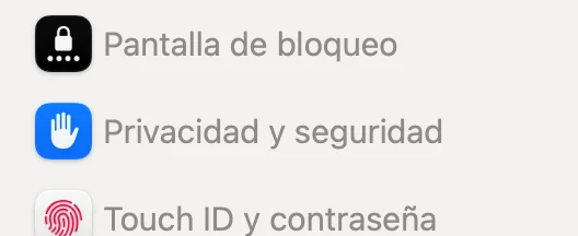 Privacidad y seguridad en la barra lateral de Ajustes