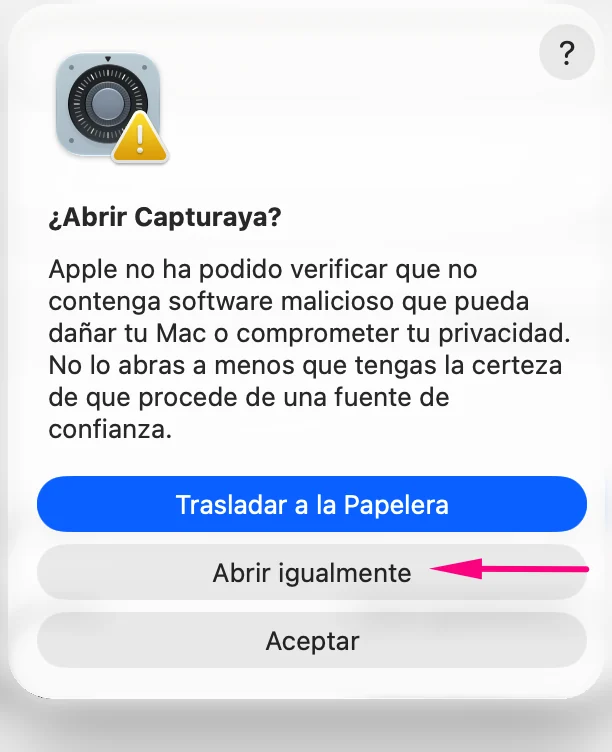 Ventana Abrir Capturaya con el botón Abrir igualmente