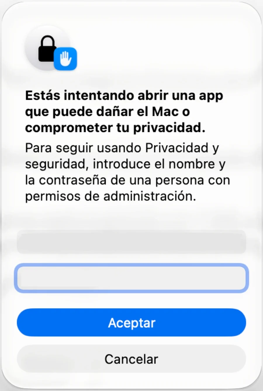 Petición de contraseña de administrador