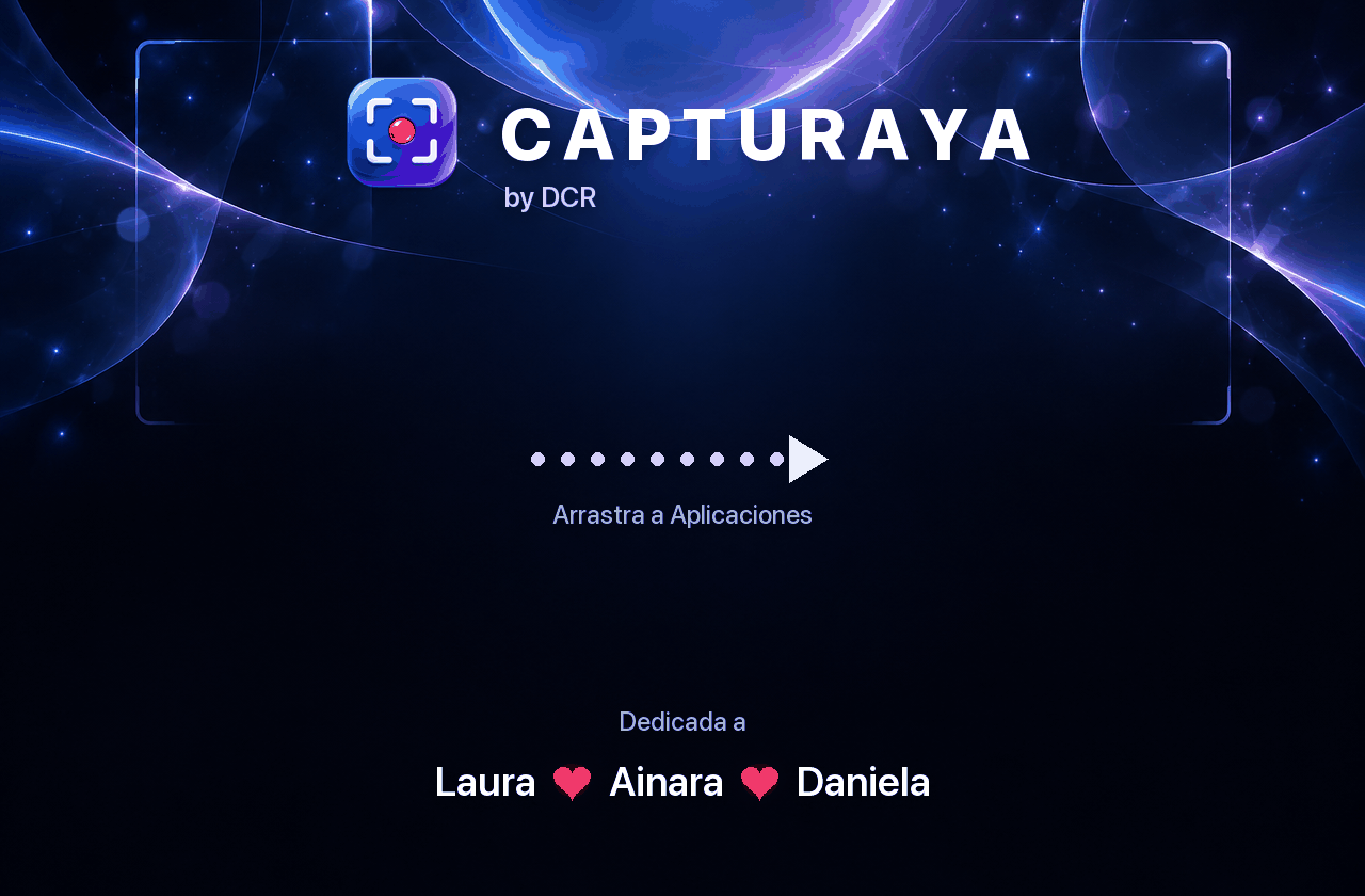 La ventana del instalador de Capturaya: el icono, una flecha de puntos y el texto «Arrastra a Aplicaciones».